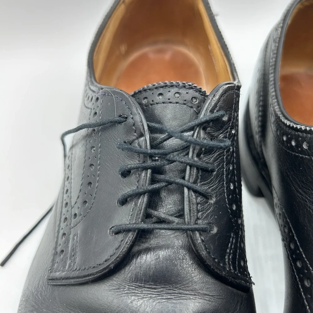 MENS USA ALLEN EDMONDS SANFORD BLACK LEATHER CAP TOE BROGUE‎ OXFORDS SHOES 12 AA